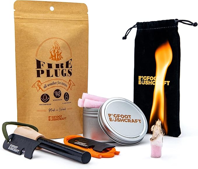 Bigfoot Bushcraft Complete Emergency Fire Starter Kit - Waterproof, Windproof, 5+ Minute Burn - Includes 80 Fire Plugs, Compact Travel Tin, and Extra Thick Ferro Rod Set Brand: Bigfoot Bushcraft 4.6 4.6 out of 5 stars 112 ratings